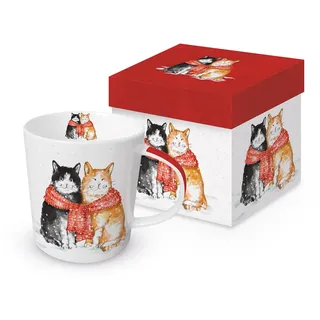 Tasse Weihnachten Winterkatzen verbunden aus Porzellan. Motivtasse für den gedeckten Tisch und als Geschenk 0,4L x H10,5cm