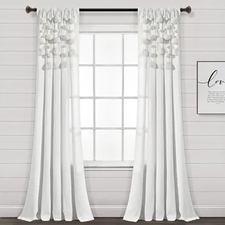 Lush Decor Boho-Fenstervorhang mit Quaste, Leinen, 132 x 213 cm (B x L), Creme-Weiß (Einzelnes Panel)