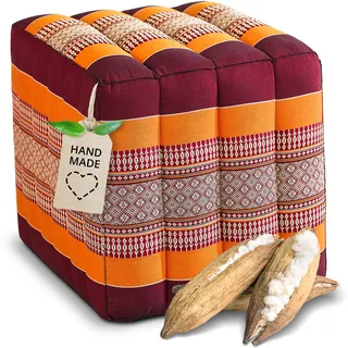 livasia Würfelkissen quadratisch - 40x40x40cm - Sitzhocker mit organischem Kapok, Sitzpouf, Lagerungswürfel viereckig, Bodenkissen Hocker Fußbank Fußhocker handgefertigt (Orange)
