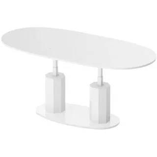 designimpex Couchtisch Design HBL-111 stufenlos höhenverstellbar ausziehbar oval weiß