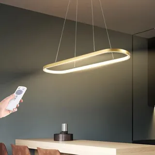 LED Pendelleuchte Moderner Oval Esstisch Hängelampe Dimmbar Mit Fernbedienung Acryl Pendellampe Ring Design Kronleuchter Esstisch Bürogebäude Küche Innenbeleuchtung Deckenleuchte,Gold,90cm