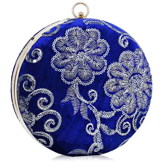 CORIOS Damen Rund Abendtasche Samt Clutch Bag Brauttasche Blume Schultertasche Luxus Handgelenktasche Abnehmbarer Kette Handtasche Klein Tasche für Cocktail Party Tanzparty Abendparty Blau