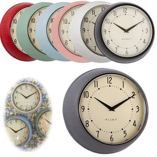 LS-LebenStil Vintage Metall Wanduhr Grau Anthrazit 23cm Küchenuhr Bürouhr Rund Retro Nostalgie ideal im Schlafzimmer Flur Büro Küche Wohnzimmer Esszimmer leise lautlos kein Ticken mit großen Ziffern