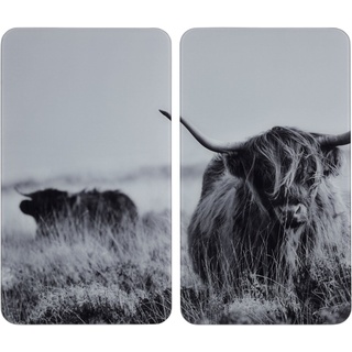 WENKO Herd-Abdeckplatte Highland Cattle, Glas, Kunststoff, (Set, 2 tlg), für alle Herdarten bunt|grau