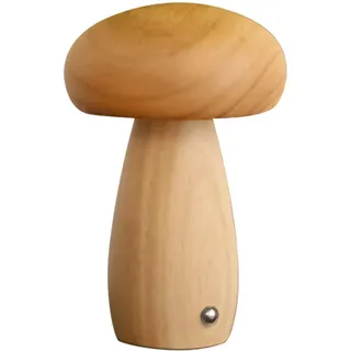 QENETY Nachtlicht aus Holz, Pilz, niedliche kleine Schreibtischlampe, USB wiederaufladbar, Nachttischlampe, verstellbar für Schlafzimmer, Heimdekoration (helle Buche, groß)
