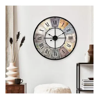 K&L Wall Art Wanduhr Große XXL Vintage Metalluhr Wohnzimmer Uhr XL Retro Küchenuhr (Used Look Metalluhr, leises Quarz Uhrwerk) bunt 50 cm x 50 cm