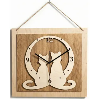 ORNAMENTI Wanduhr Große handgefertigte rustikale aus Holz, Hingucker Wanddeko (quadratisch, ohne Tickgeräusche für Wohnzimmer Küche)