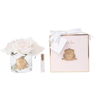 Cote Noire Duftende 5 Rose Pink Blush in transparenter Glasvase und goldenem Wappen