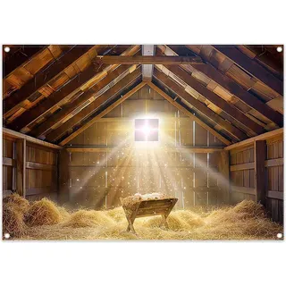 Luminora 2,1x1,5m Geburt von Jesus Scheune Krippe Hintergrund | Krippe Mittelalter Renaissance Hintergrund Stern von Bethlehem Weihnachtsdekoration Party Foto Banner