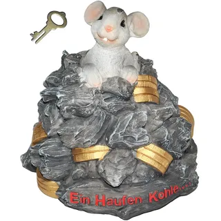Spardose - ein Haufen Kohle ... - mit Schlüssel - stabile Sparbüchse aus Kunstharz - Mäuse Geld Sparschwein Kohle Käse Geldhaufen Gold - Spardosen/Geldg..