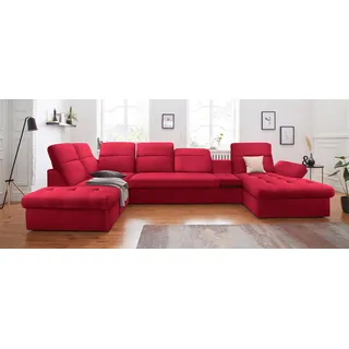 Wohnlandschaft SIT & MORE "Stardust U-Form", rot, B:412cm H:77cm T:233cm, Luxus-Microfaser (90% Polyester; 10% Polyamid), Luxus-Microfaser ALTARA NUBUCK (100% Polyester), Kunstleder SOFTLUX, Sofas, inklusive Kopfteilverstellung, Armlehnenfunktion und Tischelement