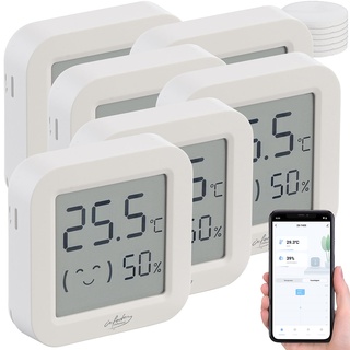 6er-Set Mini-Thermo-/Hygrometer, Komfort-Anzeige, LCD, Bluetooth, App