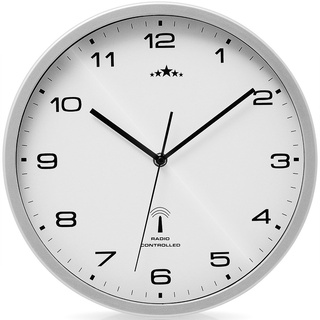 Monzana® Wanduhr Funk Automatische Zeitumstellung Geräuscharm Quarzuhrwerk Analog 31cm Küche Funkuhr Uhr Modern Weiß Silber