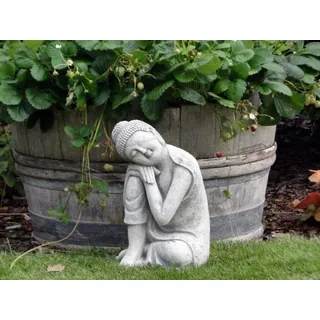 JVmoebel Skulptur Buddha Statue aus Polyresin für den Garten, antikgrau, Made in Europa weiß