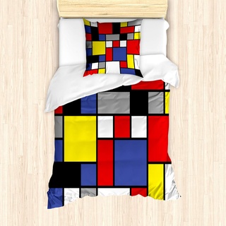 ABAKUHAUS Kunst Bettbezug Set, Bunte Pop-Entwurf, Milbensicher Allergiker geeignet mit Kissenbezügen, 135 cm x 200 cm - 80 x 80 cm, Mehrfarbig