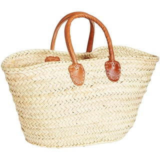 ORIGINAL Ibiza Tasche Korbtasche Strandtasche Cestino 50cm groß | Marokkanische Palmblatt Einkaufskorb Einkaufstasche geflochten XXL | Natur Shopper Umhängetasche Strohtasche für Damen und Herren