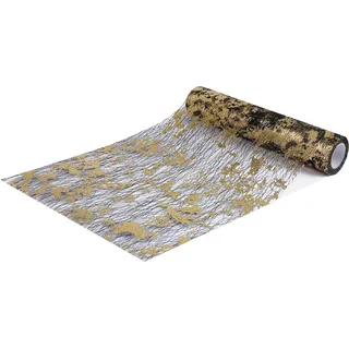 Tischläufer 28CM x 9M Tischband Glänzend Tischdecken Tischläufer Goldfolie Tischdeko für Hochzeite Geburtstage Party Karneval Taufe Kommunion Weihnachten Goldene Hochzeit Deko Schwarz Gold