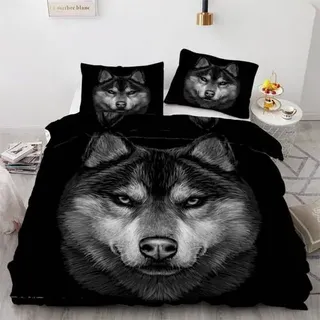 Bettwäsche-Set Wolf 200x200 cm 3-teilig Mikrofaser mit Reißverschluss