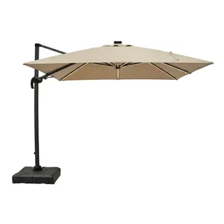 LC Garden »Salerno« Ampelschirm Taupe 300cm inkl. Schutzhülle& Schirmfuß mit LED-Solarbeleuchtung schwenk  drehbar 360°