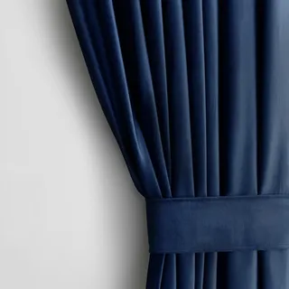 AmeliaHome Restilo Set Vorhang H 270 x B 140 cm mit Raffhalter 54 x 10 cm Velvet Optik Indigo 1 St. Kräuselband Wellenband Samt Halbverdunkelungsvorhang Fensterdekoration Dekoschal Dekorvorhang