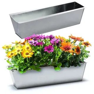 BigDean Blumenkasten 2x Pflanzkasten f. Europalette Metall verzinkt 38x12,5x9cm Blumentopf (2 St) silberfarben