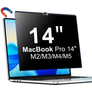 PYS Blickschutzfolie für MacBook Pro 14" 14,2 Zoll M1 M2 M3 M4 Pro Max M5 Magnetischer Sichtschutz Blickschutz Filter Anti-Fingerabdruck Anti-Blaulicht Abnehmbar Einfache Installation