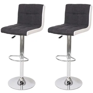 Mendler 2er-Set Barhocker höhenverstellbar rund 2 x Stoff/Textil Dunkelgrau + Kunstleder Weiß
