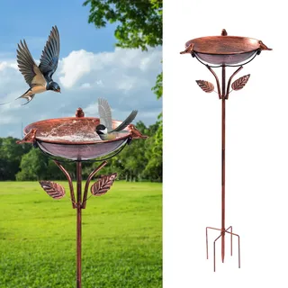 Restorgan Vogelbad für den Garten – Stehende Vogeltränke aus Metall, 35 Zoll Vintage Freistehend mit stabiler 5-Zinken-Basis, Groß & Frostsicher Winterfest, mit 3 niedlichen Vogel-Dekoren für Garten
