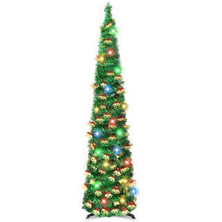 1.5 m Bleistift-Weihnachtsbaum mit 50 bunten Lichtern, faltbarer künstlicher Pailletten-Pop-Up-Weihnachtsbaum, schmaler Bleistift, Lametta, Weihnachtsbäume, Weihnachtsbaum für Zuhause, Keller, Kamin