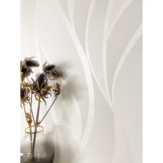 Newroom Tapete Creme Vlies Wellenmuster - Modern 3D Optik Streifentapete Metallic für Wohnzimmer Schlafzimmer