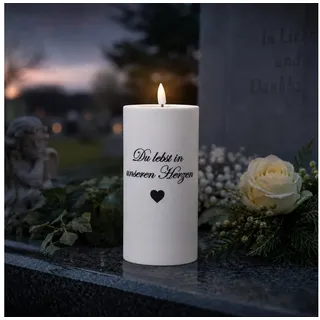 Deluxe Homeart LED-Kerze LED Grabkerze mit Schriftzug Grablicht Trauerkerze Friedhofkerze 15cm (1-tlg) weiß