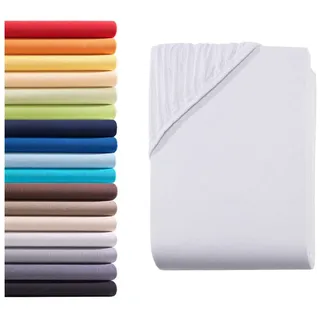 Hometex Premium Textiles Kinder Jersey Spannbettlaken Spannbetttuch 60 x 120 cm - 70 x 140 cm, Baby Bett Bettlaken aus Jersey 100% Baumwolle, Oeko-TEX Made IN Green, Weiß