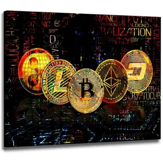 Kryptowährungen Trading & Börse Wandbild Leinwandbild Kunst XXL Deko Größe 60x40x2cm
