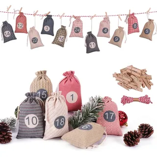 Diy-adventskalender Zum Selbstbefüllen, 24 Kleine Stoffbeutel Zum Selberbefüllen, Weihnachtsgeschenktüten Für Mädchen (bunte Muster)