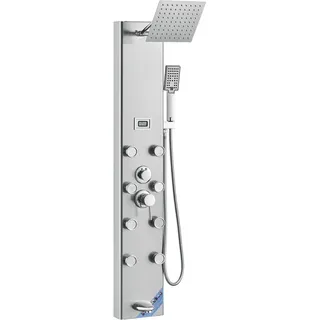 Vevor Duschpaneelsystem, 5 Duschmodi, Duschpaneelturm mit Digitalanzeige, Regenfall, 8 Massagedüsen, Wannenauslauf, Handbrause mit 3 Einstellungen, 59-Zoll-Schlauch, Wandduschset aus Edelstahl