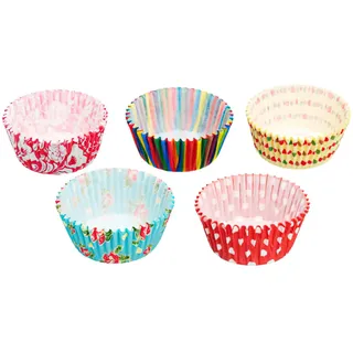 KitchenCraft Packung mit 250 Cupcake-Förmchen, sortierte 'Brights' Blumen-/Streifendrucke, Papier, mehrfarbig, 7cm