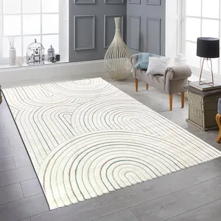 Teppich-Traum Teppich Hoch-Tief-Effekt Bogenmuster Multi 160x230 cm | Farbecht, modern, pflegeleicht, weich, vielseitig kombinierbar, Wohnzimmer, Arbeitszimmer, Gästezimmer