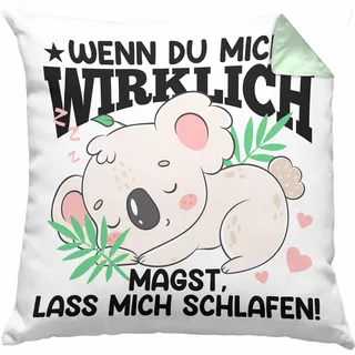 Trendation Wenn Du Mich Magst Lass Mich Schlafen Kissen mit Füllung 40x40 Koala Geschenkidee Sprüche für Jugendliche Mädchen (Grün)