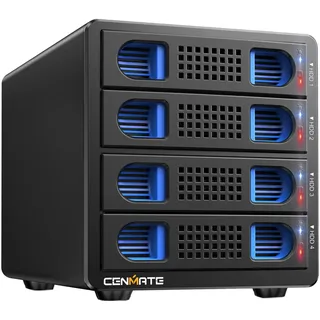 Festplattengehäuse, 10Gbps Aluminium 4 Bay Gehäuse mit Kühllüfter für 2.5/3.5 SATA HDD/SSD mit USB A/C 3.2, unterstützt Hot Swappable, werkzeugfrei HDD Gehäuse, DAS(NO RAID/NAS)