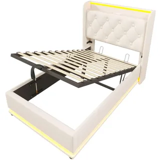 Flieks Polsterbett, Weiß, Holz, 90x200 cm, Schlafzimmer, Betten, Polsterbetten