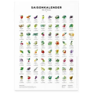 Saisonkalender für Obst & Gemüse als Poster, Küchen Deko, wall decor, Mehrjäh...