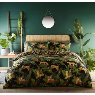 ® Bettbezug-Set, Dschungel, Palmblatt, Farntier, Gepard, Leopard, Bettbezüge (Doppelbett)