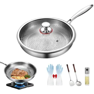 Tovara Titanium Pro Pfanne, Titanium Hammered Pan Pro with Lid, TitaniumPfanne Unbeschichtet, Verdickt Scratch-Resistant Non Stick Titan pfanne, Multifunktions-Design für die Küche Kochen (1, 20CM)