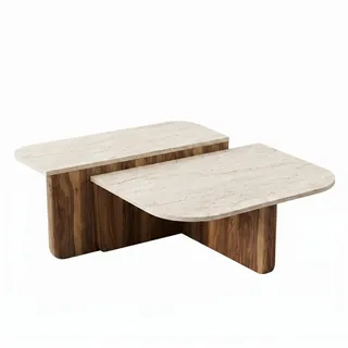 moebel17 Couchtisch Beige/Braun Walnuss 90 x 33 x 90 cm