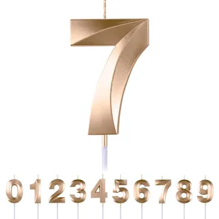 Geburtstagskerzen Zahlen 7,3D Champagner Geburtstagskerzen,Kerzen Geburtstag Zahl 7, Kuchen Topper Dekoration Kuchendeko Geburtstag, Geburtstagskerzen für Geburtstagsdeko