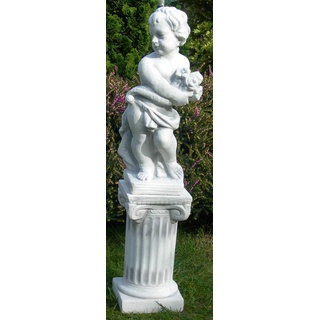 Deko Garten Figur Statue Putte Vierjahreszeiten Frühling auf ionischer Säule als Satz Skulptur aus Beton Gesamthöhe 84 cm