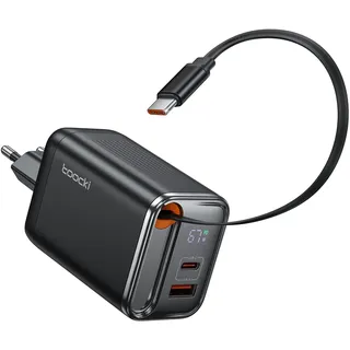 toocki USB C Ladegerät, 3Port GaN 67W USB C Netzteil mit LED Display für MacBook,iPhone 17 Pro Max,Galaxy S24 Ultra/S23,Switch,Laptop,Handys