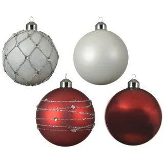 MARELIDA Christbaumkugel - Weihnachtsbaumkugel - Glas - D: 10cm - glänzend und matt - rot, weiß 4er Set