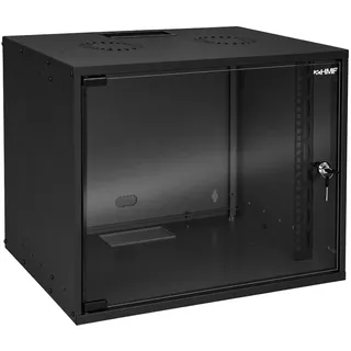 HMF 65709-02 Netzwerkschrank, Serverschrank 19 Zoll 9 HE 275 mm Einbautiefe Glastür Schwarz