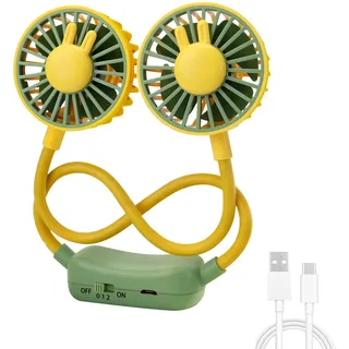 EXTRASTAR Nackenventilator mit 2 Geschwindigkeitsstufen & USB-Aufladung | Kompakte tragbare Bauweise, frei ausrichtbare Lüfterköpfe, freihändige Kühlung für Spaziergänge, Camping & Outdoor-Ausflüge
